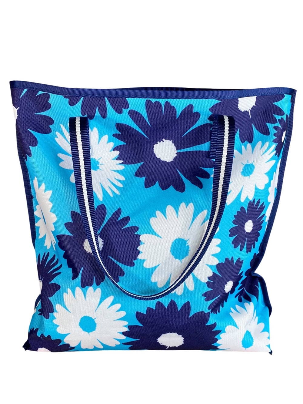 Estee Lauder Blue Floral Beach Tote Canvas Bag Tropical Print Flat Bottom